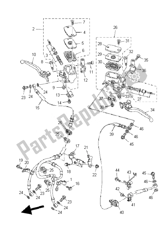 All parts for the Front Mster Cylinder of the Yamaha YP 400 Majesty 2010