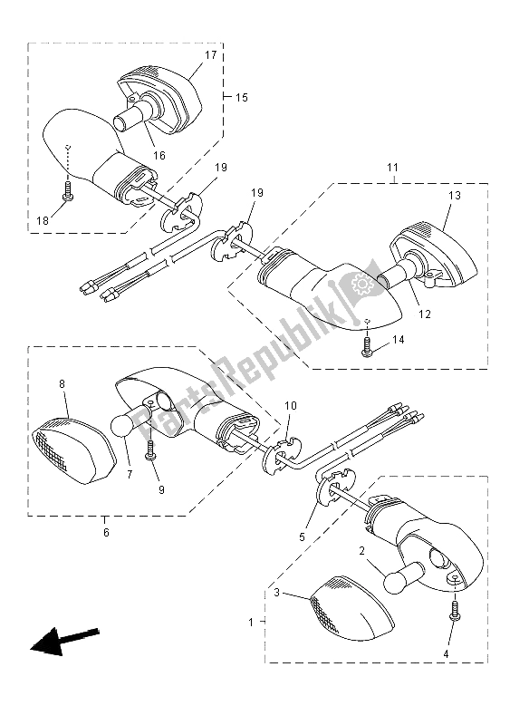 All parts for the Flasher Light of the Yamaha FZ8 S 800 2012