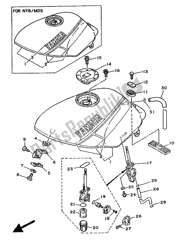 Todas as partes de Tanque De Combustível do Yamaha RD 350 LCF 1988