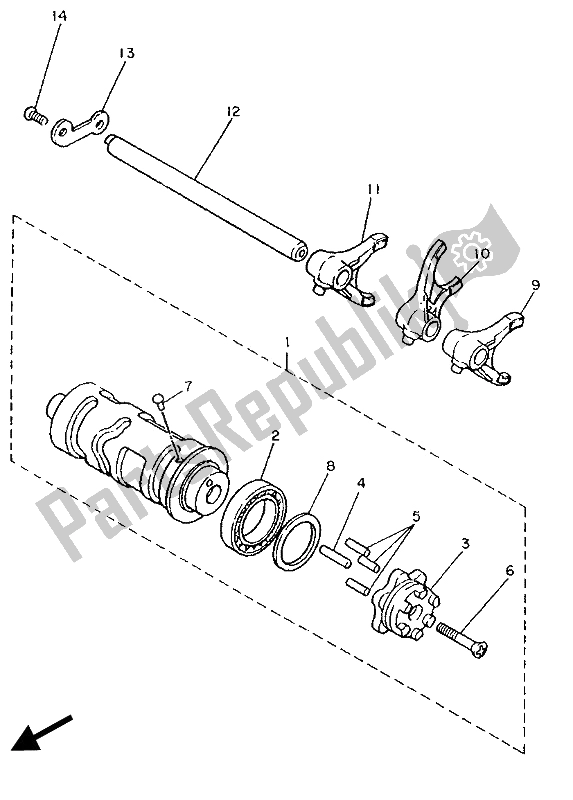 Toutes les pièces pour le Came Et Fourchette De Changement De Vitesse du Yamaha XV 1100 Virago 1989