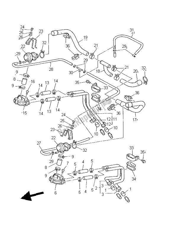 Alle onderdelen voor de Lucht Inductie Systeem van de Yamaha XJ 900S Diversion 2002