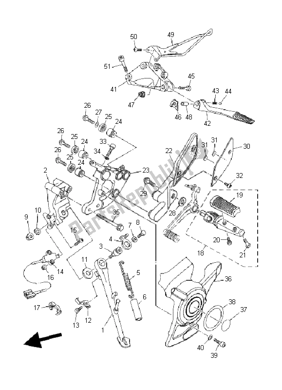 All parts for the Stand & Footrest of the Yamaha MT 01 5 YU3 1670 2006