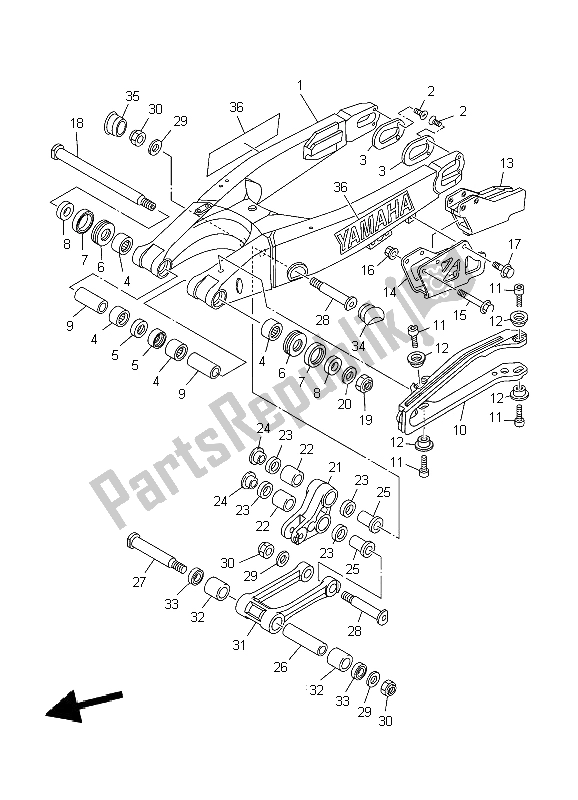 Toutes les pièces pour le Bras Arrière du Yamaha YZ 125 2004