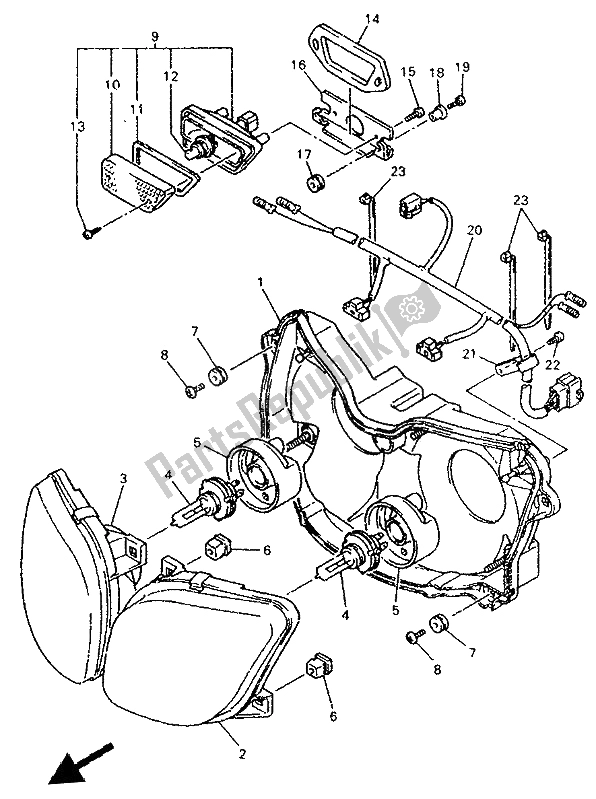 Alle onderdelen voor de Alternatief (koplamp) (voor Nl) van de Yamaha YZF 750R 1994