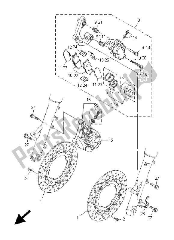 All parts for the Front Brake Caliper of the Yamaha XP 500A T MAX 2007