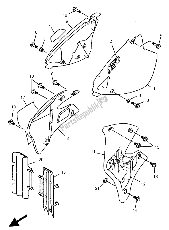 Tutte le parti per il Coperchio Laterale del Yamaha WR 250Z 1997