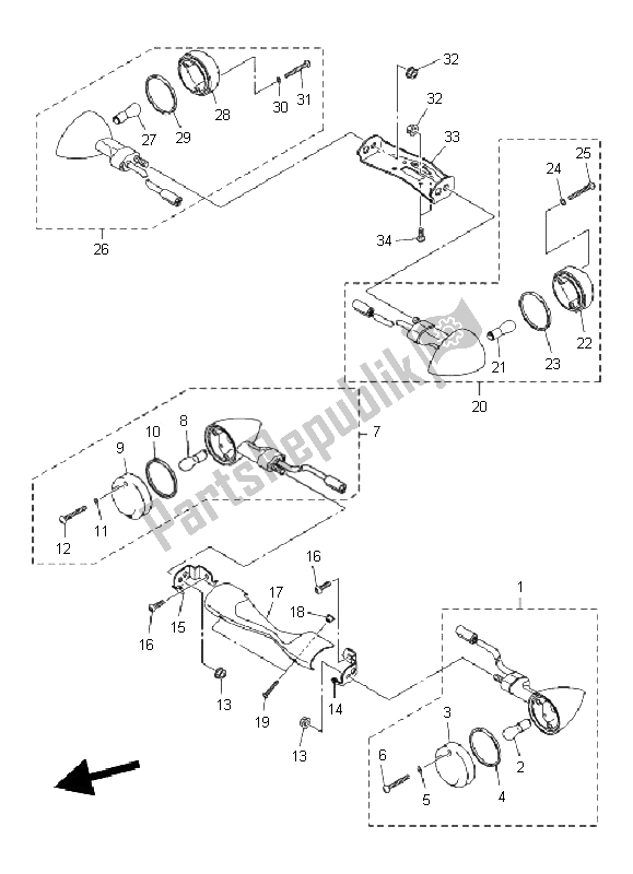 Tutte le parti per il Luce Lampeggiante del Yamaha XVS 1300A 2011