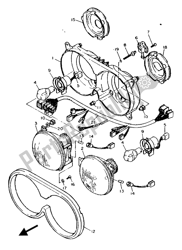 All parts for the Headlight of the Yamaha FZ 750R 1989