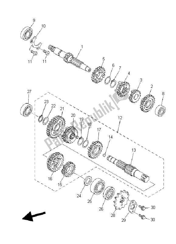 All parts for the Transmission of the Yamaha XT 125R 2008