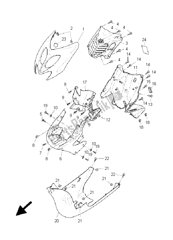 All parts for the Leg Shield of the Yamaha YQ 50R Aerox 2008