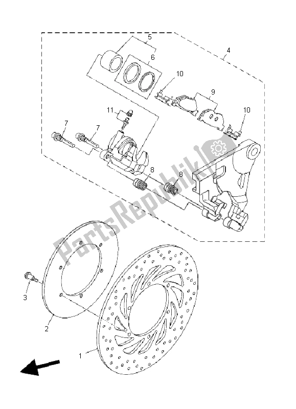 All parts for the Rear Brake Caliper of the Yamaha XV 1900A Midnight Star 2008