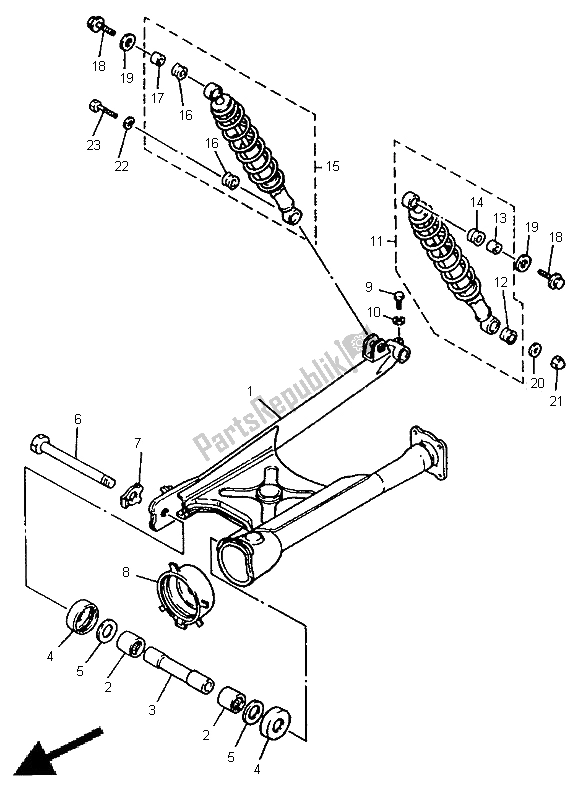 All parts for the Rear Arm & Suspension of the Yamaha XV 535 Virago 1998