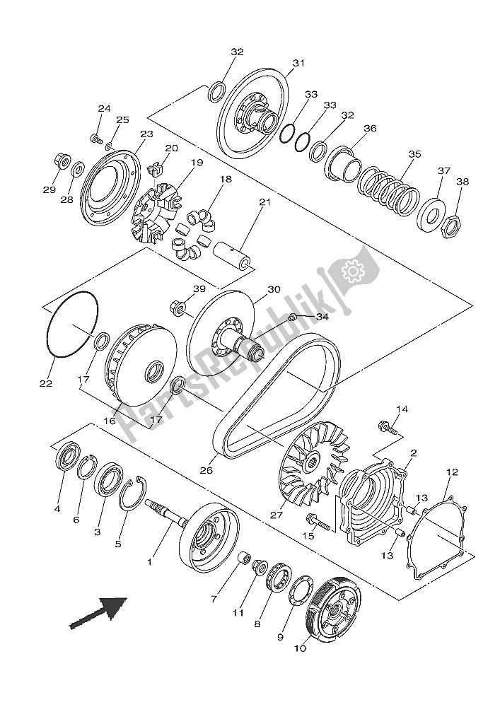 All parts for the Clutch of the Yamaha YXE 700E 2016