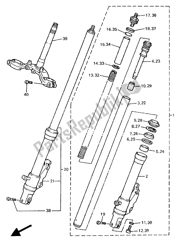 All parts for the Front Fork of the Yamaha FZR 600R 1994