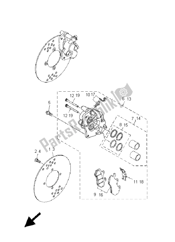 All parts for the Front Brake Caliper of the Yamaha YXR 700F Rhino 2009