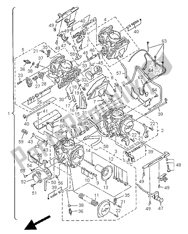 All parts for the Carburetor of the Yamaha XVZ 1300A Royalstar 1998