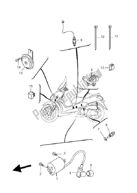 Alle onderdelen voor de Elektrisch 2 van de Yamaha VP 125 X City 2010