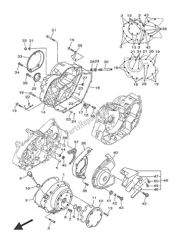 All parts for the Crankcase Cover 1 of the Yamaha XVS 950 CR 60 TH Anniversy 2016