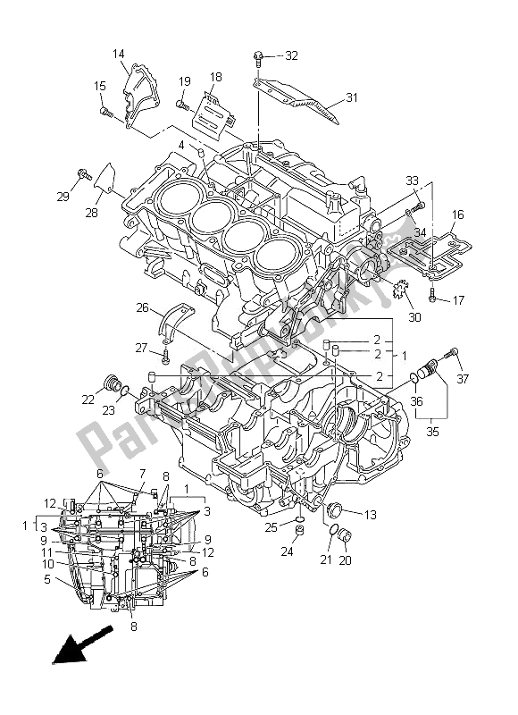 All parts for the Crankcase of the Yamaha FJR 1300A 2014