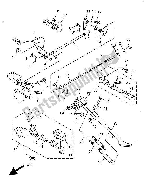 All parts for the Stand & Footrest of the Yamaha XVS 650 Dragstar 1997