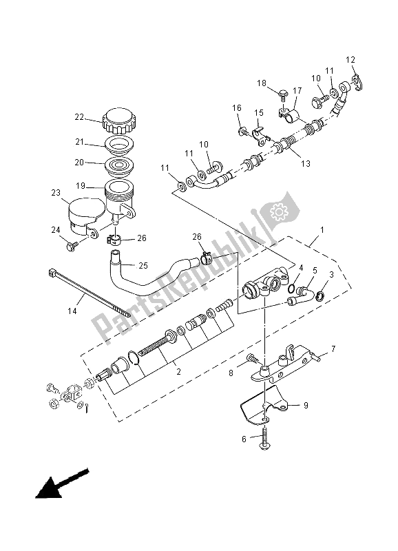 Toutes les pièces pour le Maître-cylindre Arrière du Yamaha XVS 1100 Dragstar 2000