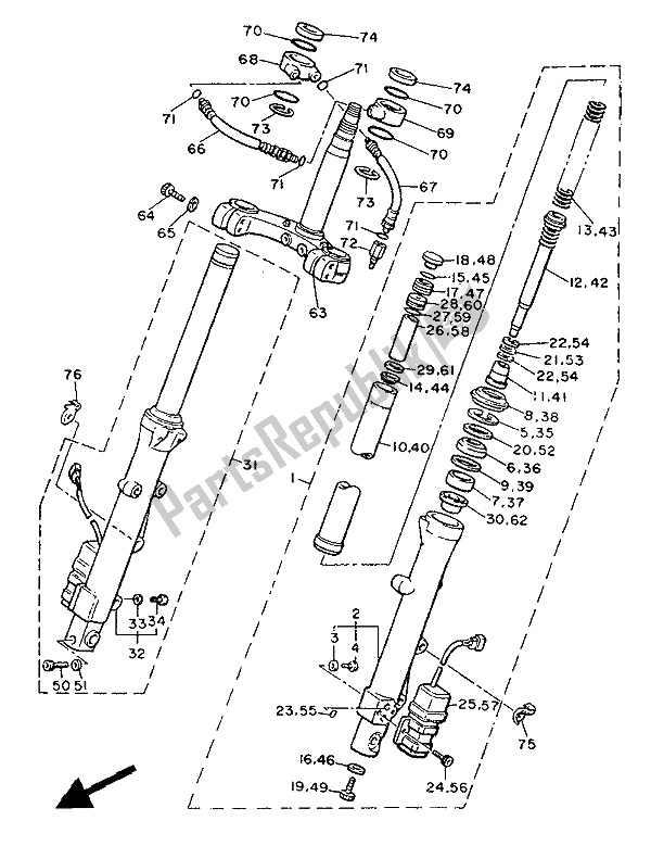 Toutes les pièces pour le Fourche Avant du Yamaha XVZ 13 TD Venture Royal 1300 1989