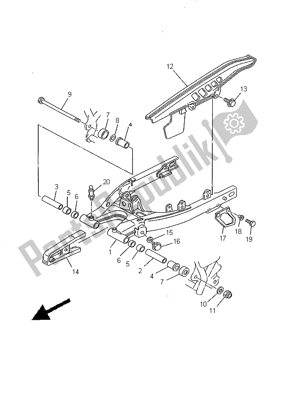 All parts for the Rear Arm of the Yamaha TW 125 2000