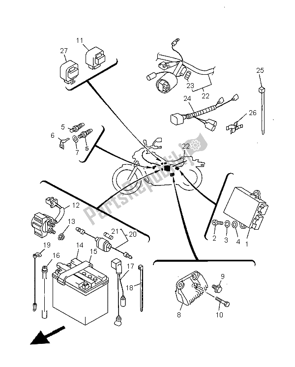 All parts for the Electrical 1 of the Yamaha XV 250S 1999