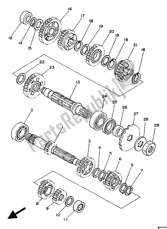 All parts for the Transmission of the Yamaha YZ 250 LC 1991