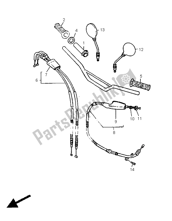 All parts for the Steering Handle & Cable of the Yamaha TT 600E 1998