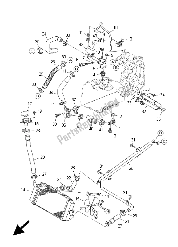 All parts for the Radiator & Hose of the Yamaha YP 400A Majesty 2008