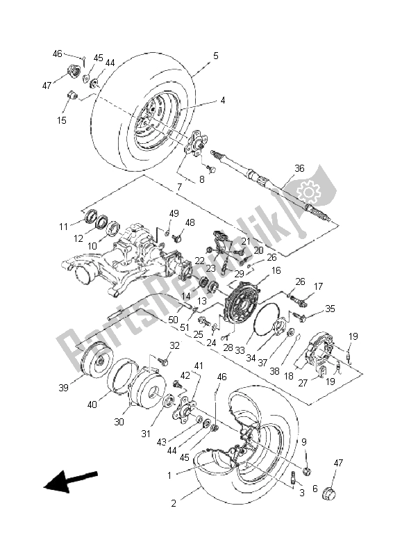 Tutte le parti per il Ruota Posteriore del Yamaha YFM 350 BA Bruin 2X4 2005