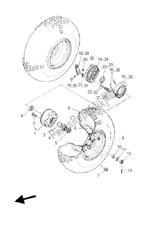 All parts for the Front Wheel of the Yamaha YFM 125 Breeze 2003