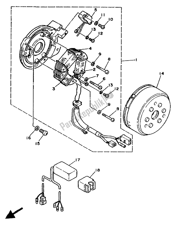 All parts for the Generator of the Yamaha XT 350 1992