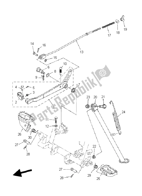 All parts for the Stand & Footrest of the Yamaha TT R 125 SW LW 2008