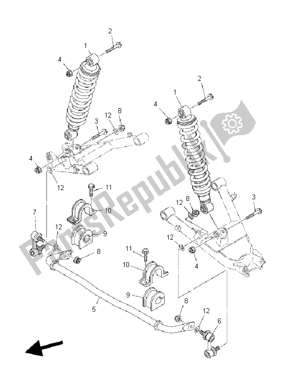 All parts for the Rear Suspension of the Yamaha YXR 700F Rhino 2011