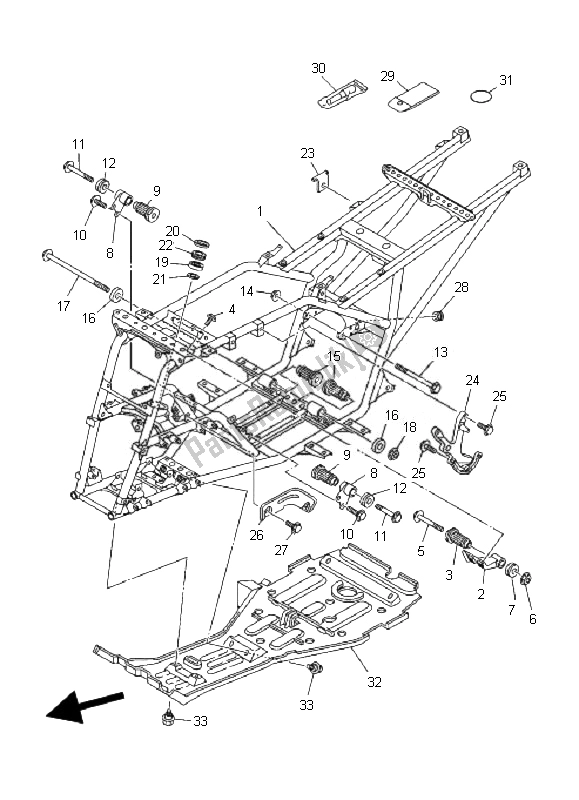 All parts for the Frame of the Yamaha YFM 350 Grizzly 2X4 2007