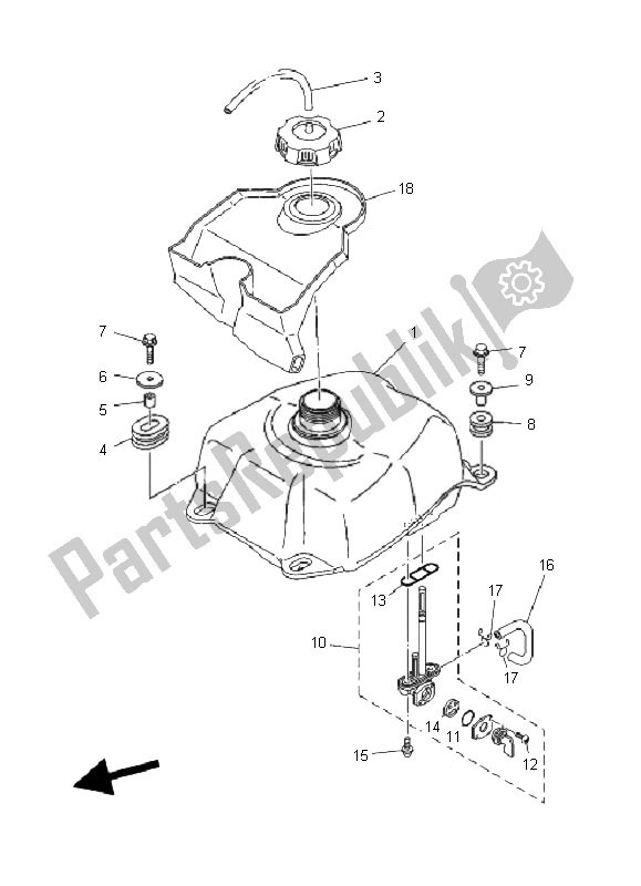 All parts for the Fuel Tank of the Yamaha YFM 125 Grizzly 2007