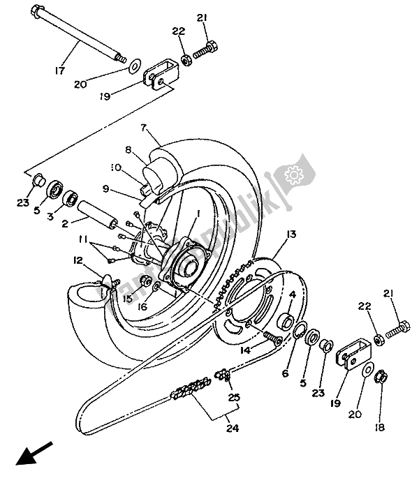 Alle onderdelen voor de Achterwiel van de Yamaha YZ 80 LC 1993