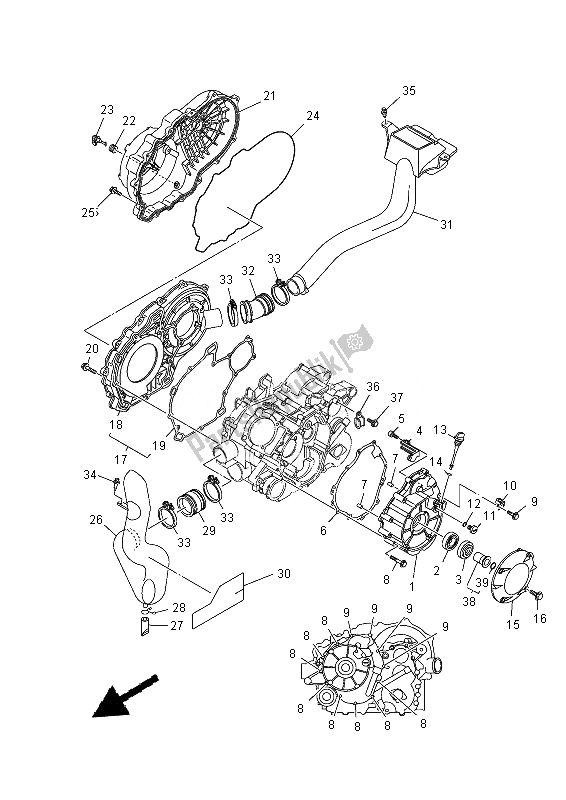 All parts for the Crankcase Cover 1 of the Yamaha YFM 350 FWA Grizzly 4X4 2013