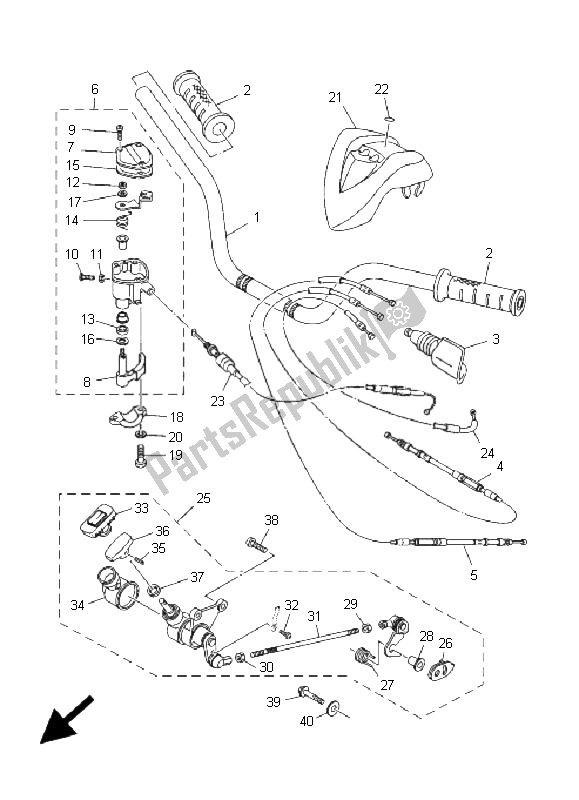 All parts for the Steering Handle & Cable of the Yamaha YFM 350R 2009