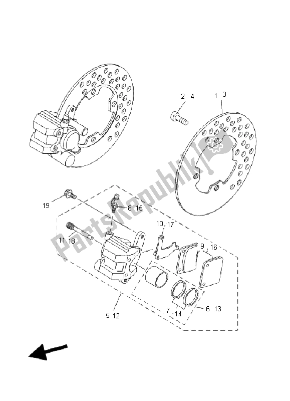 All parts for the Front Brake Caliper of the Yamaha YFM 350 Grizzly 2X4 2008