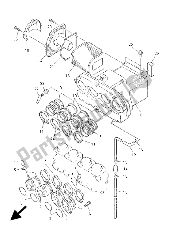 All parts for the Intake of the Yamaha XJR 1300 SP 2001