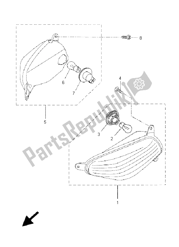 All parts for the Flasher Light of the Yamaha VP 300 Versity 2005