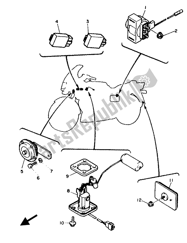 All parts for the Electrical 1 of the Yamaha FJ 1200 1992