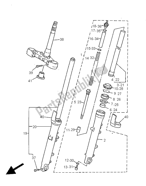 All parts for the Front Fork of the Yamaha XJR 1300 SP 1999