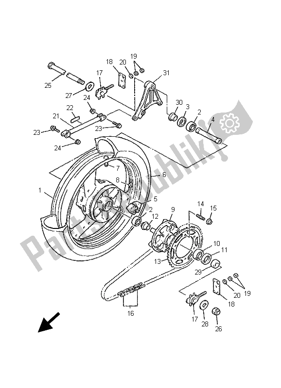 All parts for the Rear Wheel of the Yamaha FZS 600 Fazer 2001