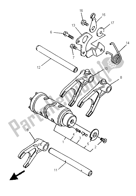 All parts for the Shift Cam & Fork of the Yamaha TRX 850 1997