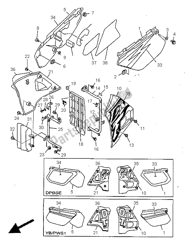 Tutte le parti per il Coperchio Laterale del Yamaha DT 125R 1998