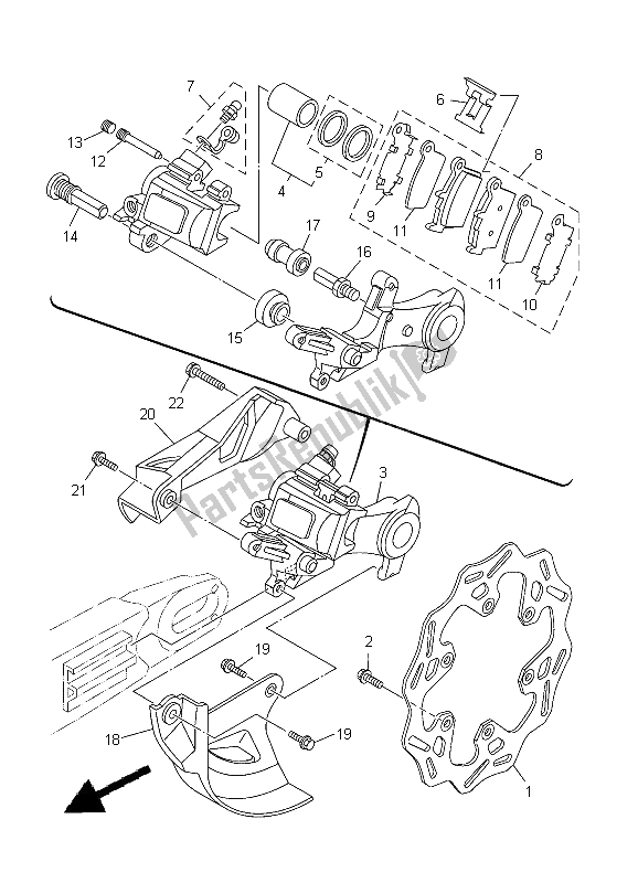 All parts for the Rear Brake Caliper of the Yamaha YZ 250 2012